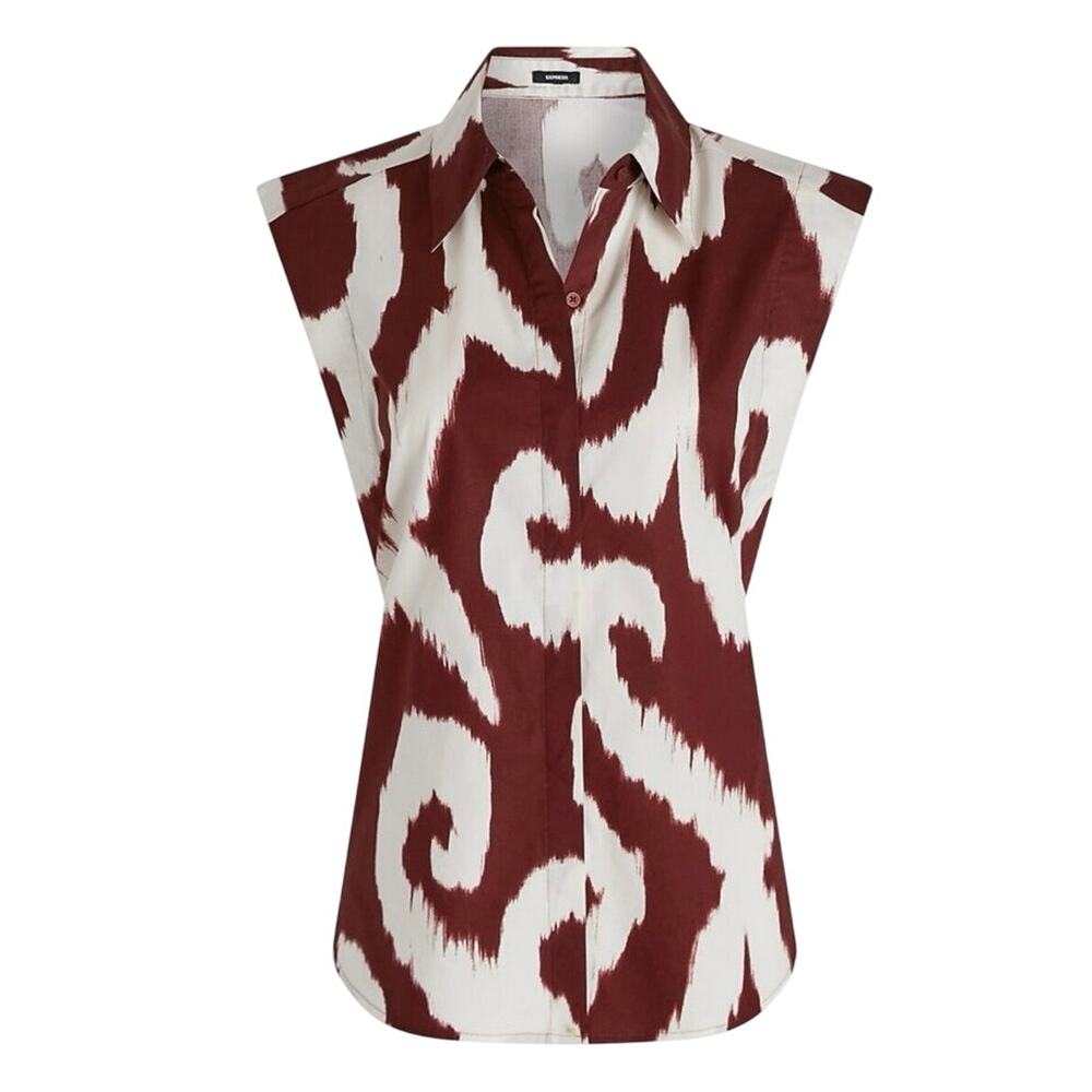 Printed Tapered Sleeveless Button Up Shirt - Picture 1 of 10